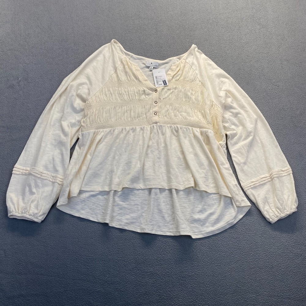 TRUE CRAFT Womens Size XL V Neck Top Balloon Sleeve,Top,Crop,Ivory
